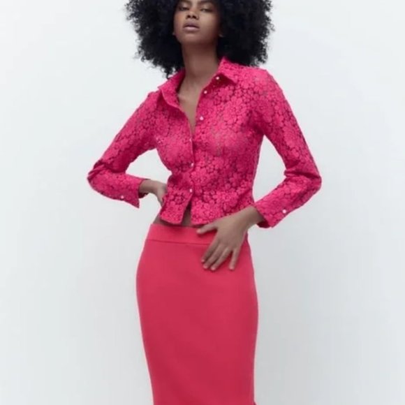 Zara PINK BARBIE Lace Shirt Fuchsia - Picture 1 of 9